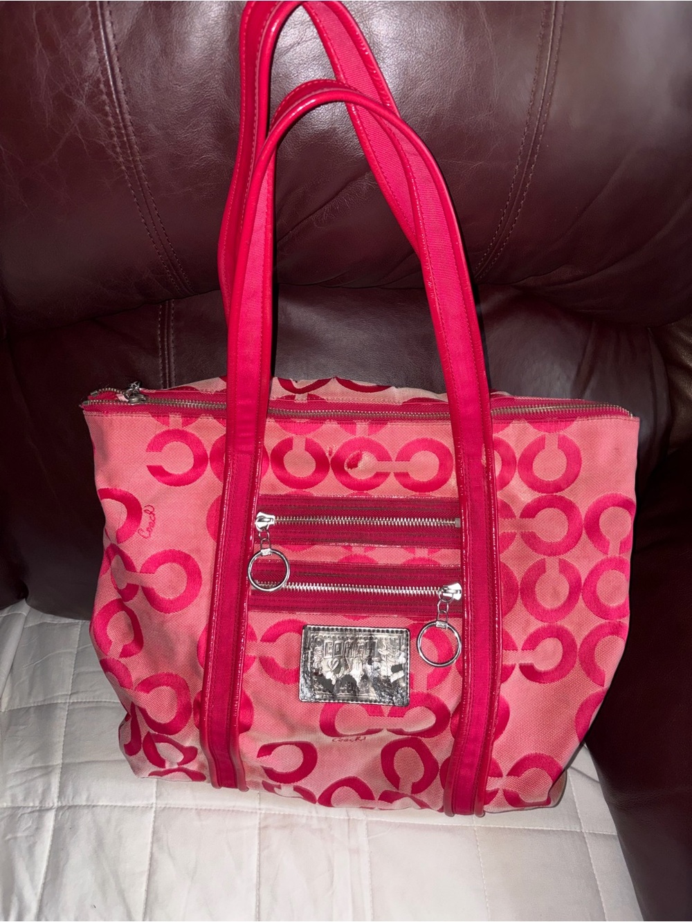 Coach Pink and Red Signature Tote